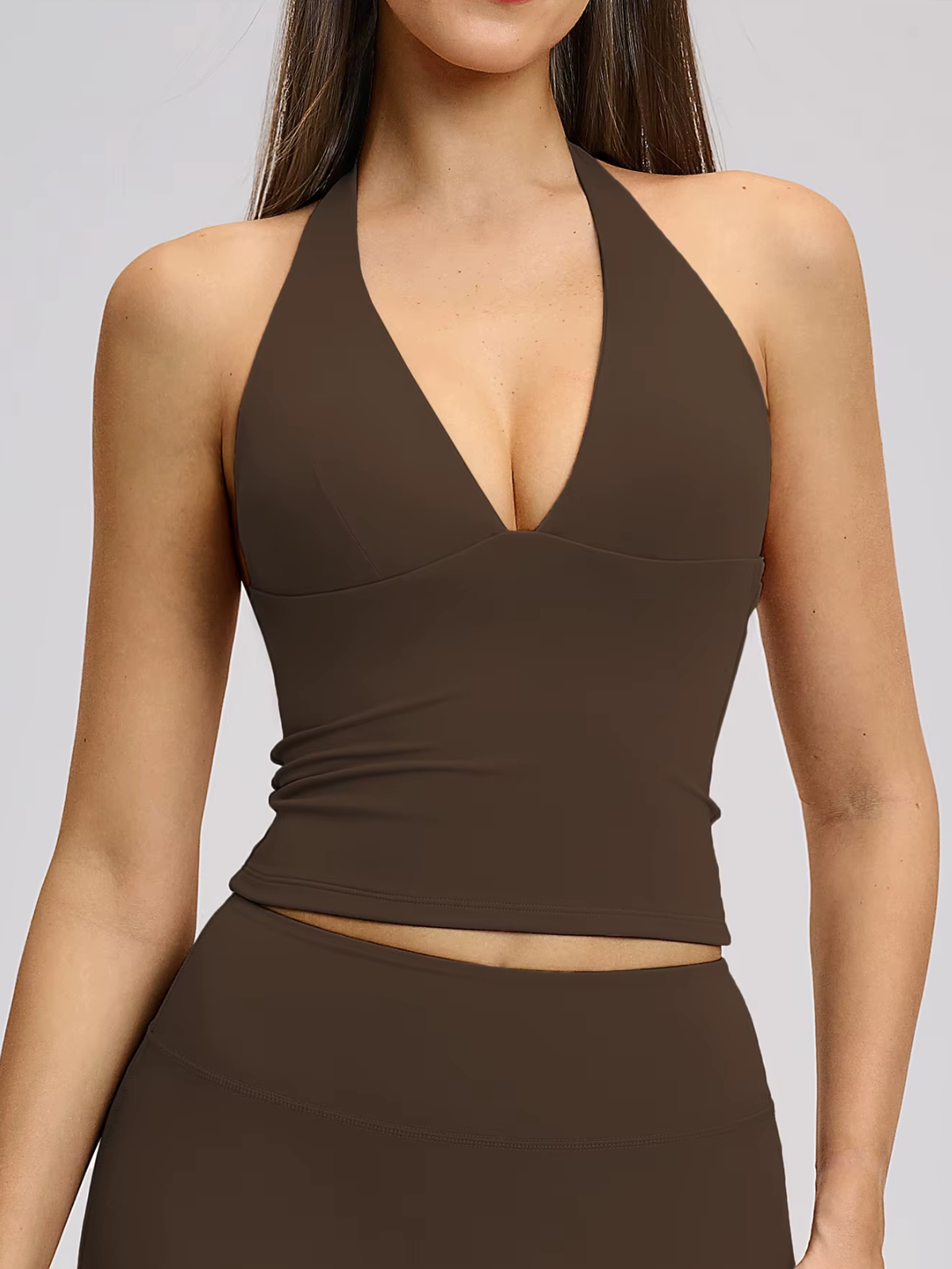 Deep V-Neck Halter Cropped Tank Open Back