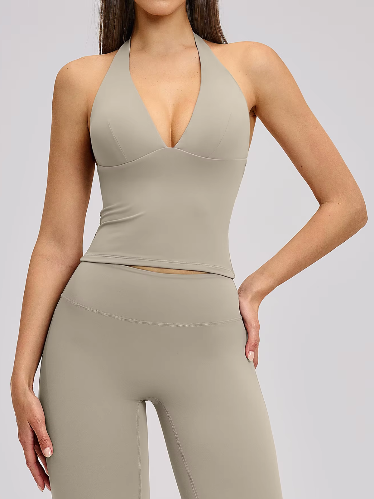 Deep V-Neck Halter Cropped Tank Open Back