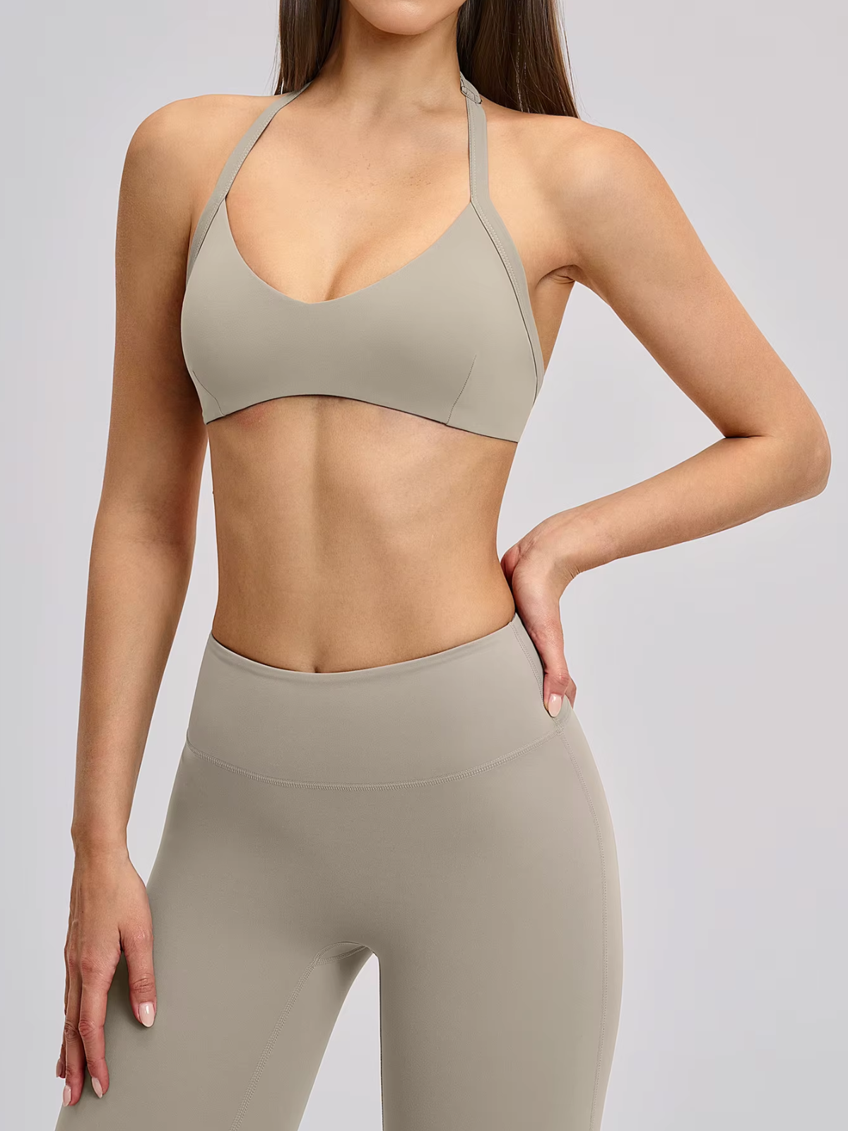 V-Neck Open Back Halter Sports Bra