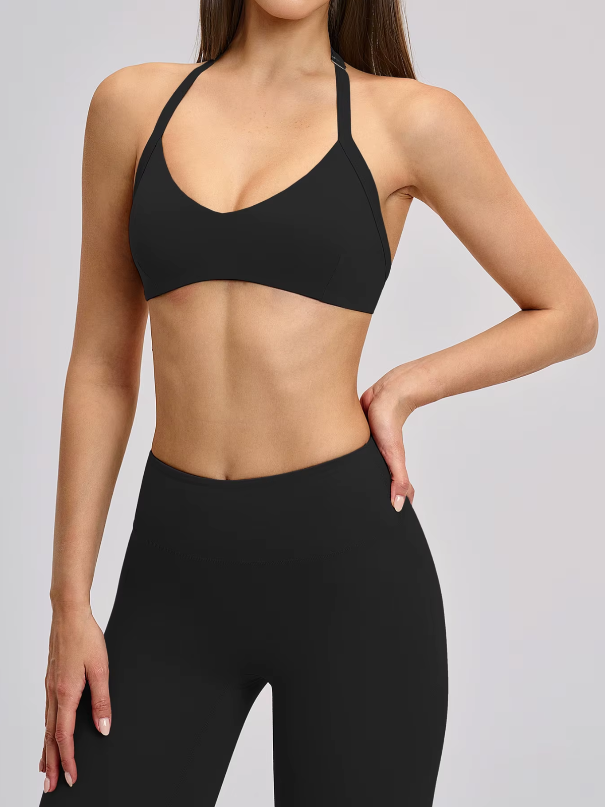 V-Neck Open Back Halter Sports Bra