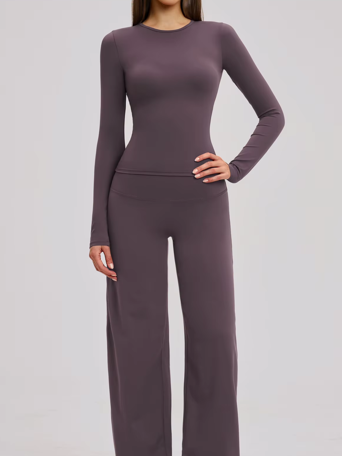 Crew Neck Cropped Long Sleeve Top