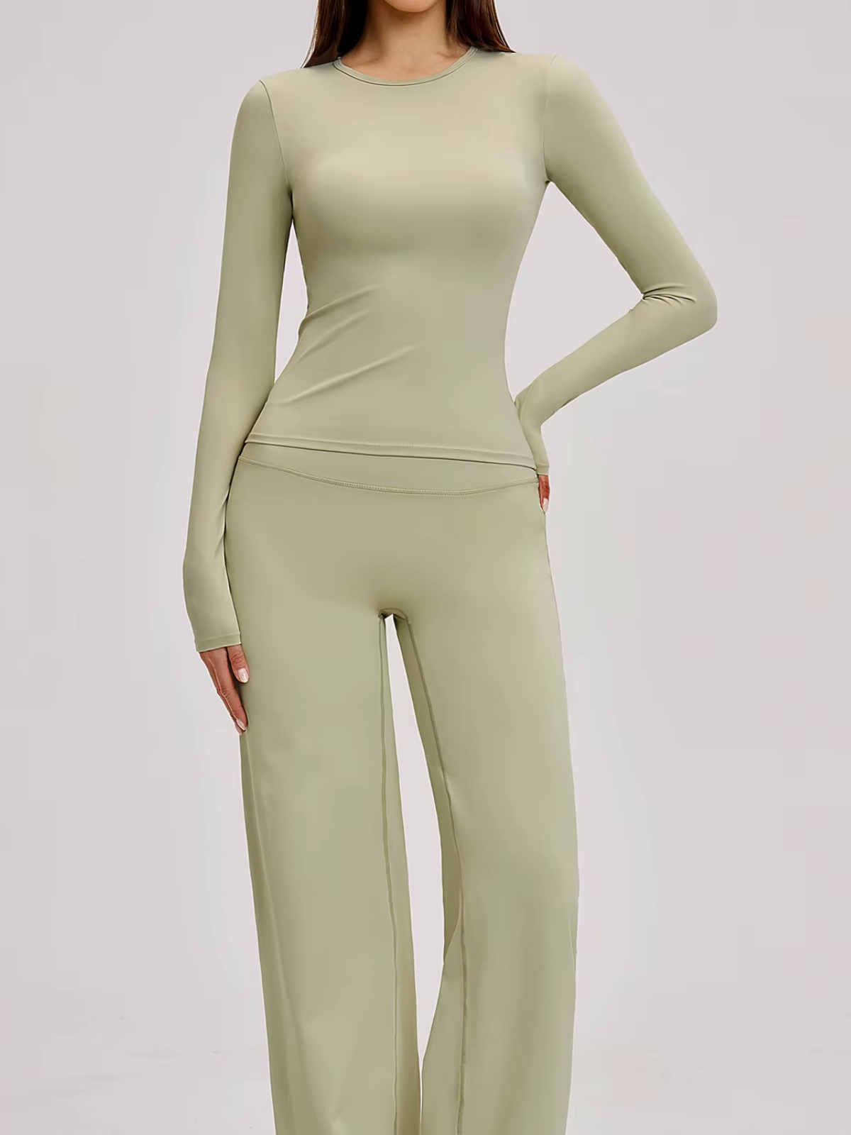 Crew Neck Cropped Long Sleeve Top