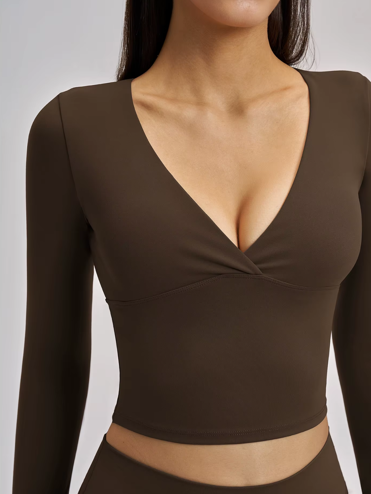Twist Front Wrap V-Neck Long Sleeve Cropped Top