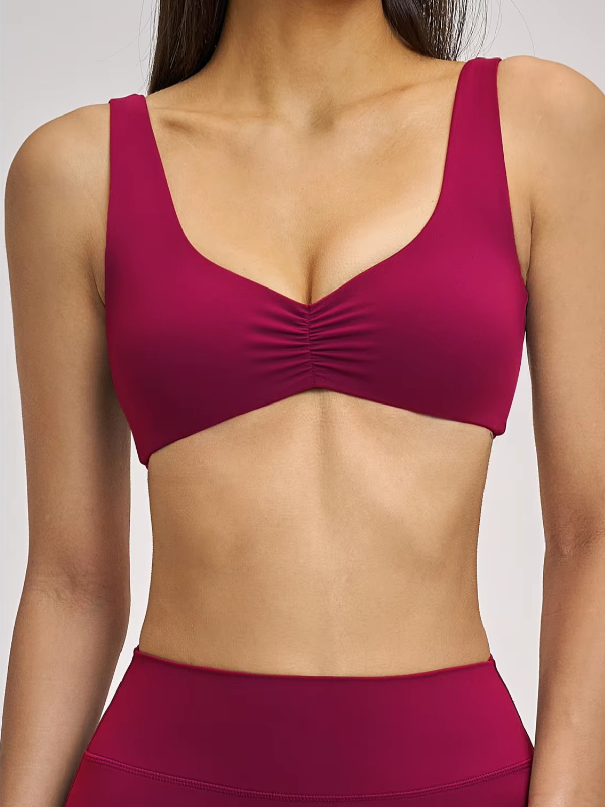 V-Neck Scrunch Front Open Back Sports Bra