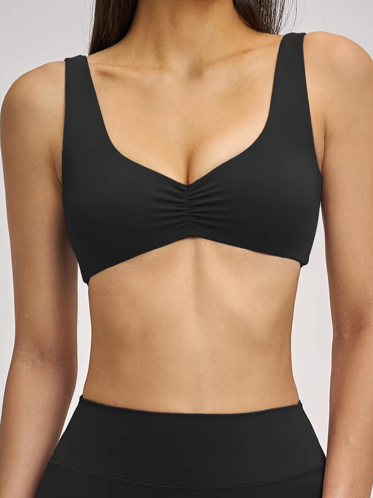 V-Neck Scrunch Front Open Back Sports Bra