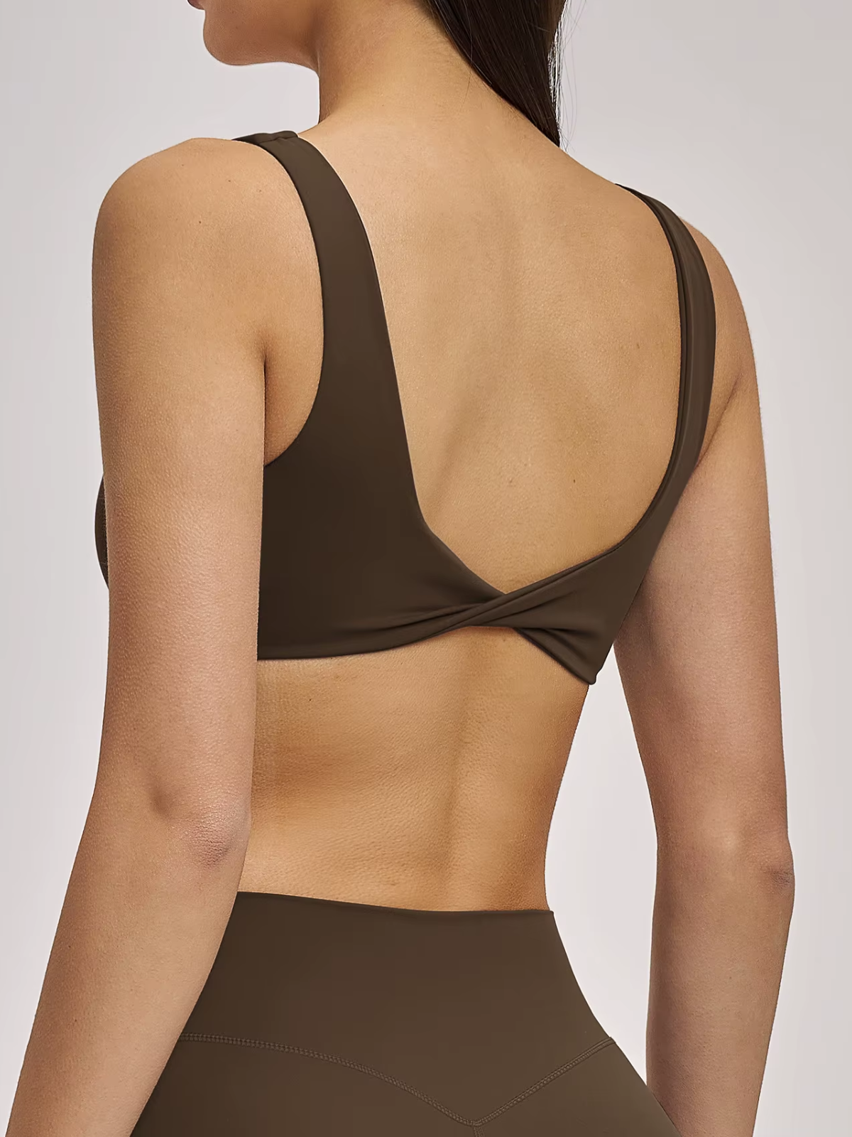 V-Neck Scrunch Front Open Back Sports Bra