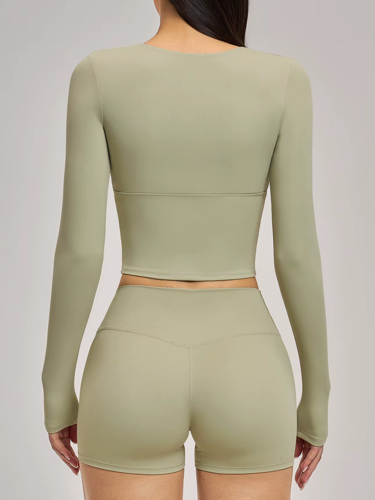 Twist Front Wrap V-Neck Long Sleeve Cropped Top