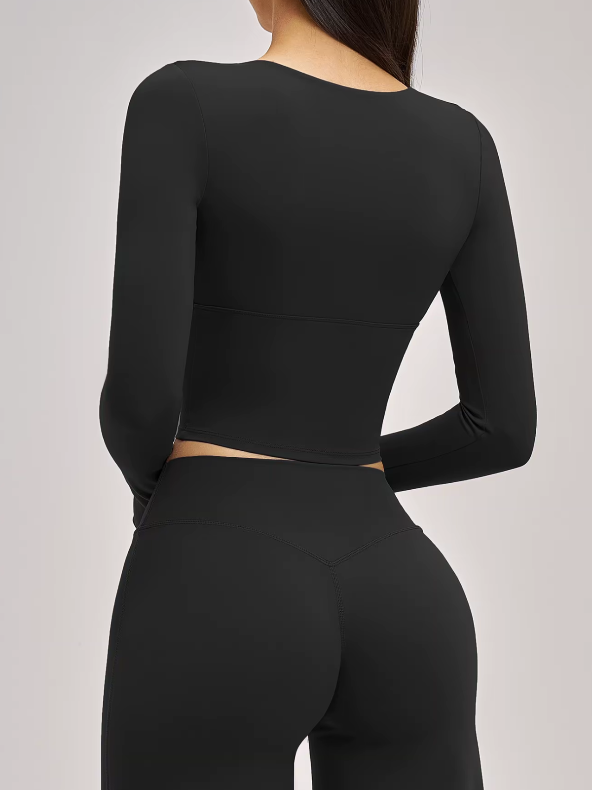 Twist Front Wrap V-Neck Long Sleeve Cropped Top