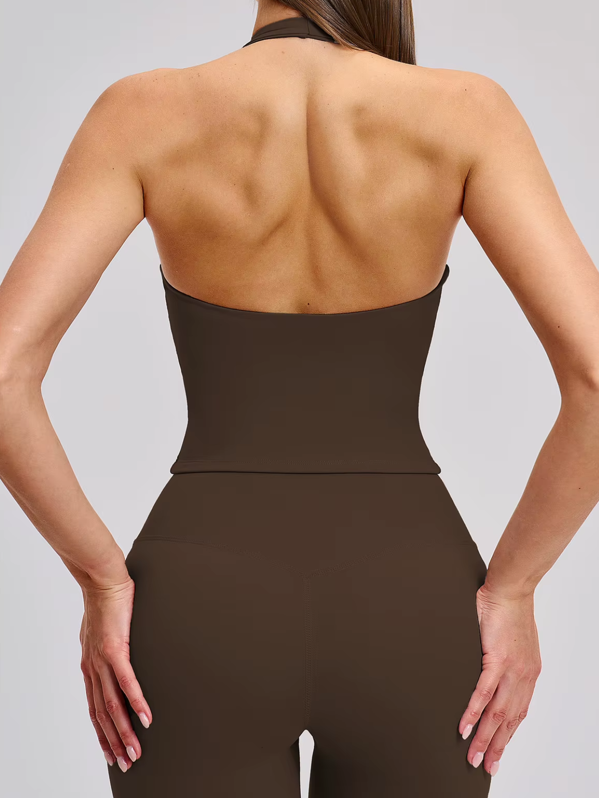 Deep V-Neck Halter Cropped Tank Open Back