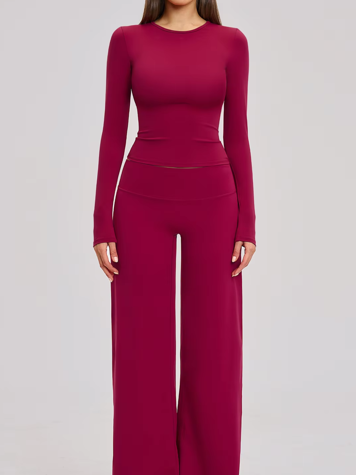Crew Neck Cropped Long Sleeve Top
