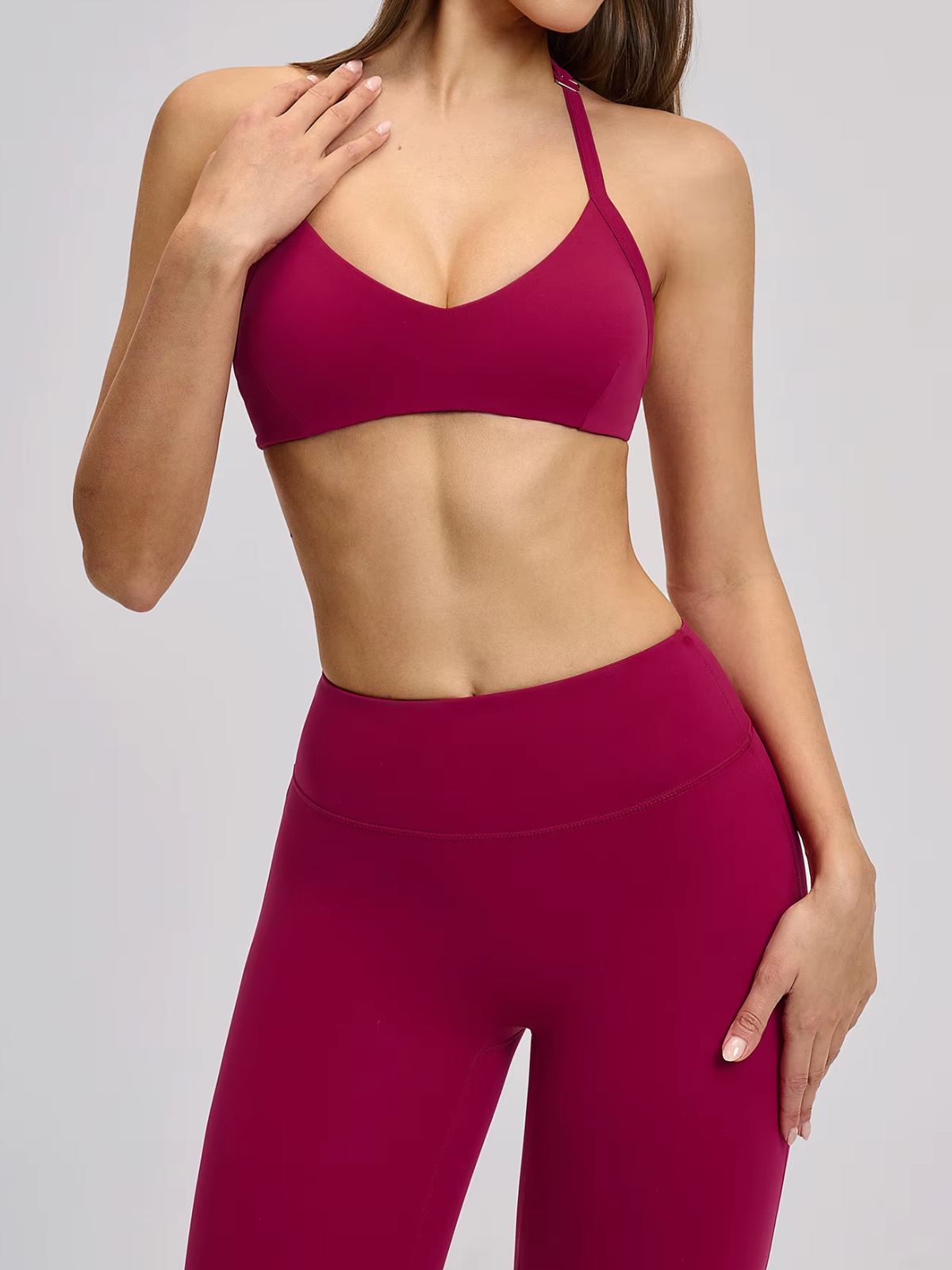 V-Neck Open Back Halter Sports Bra