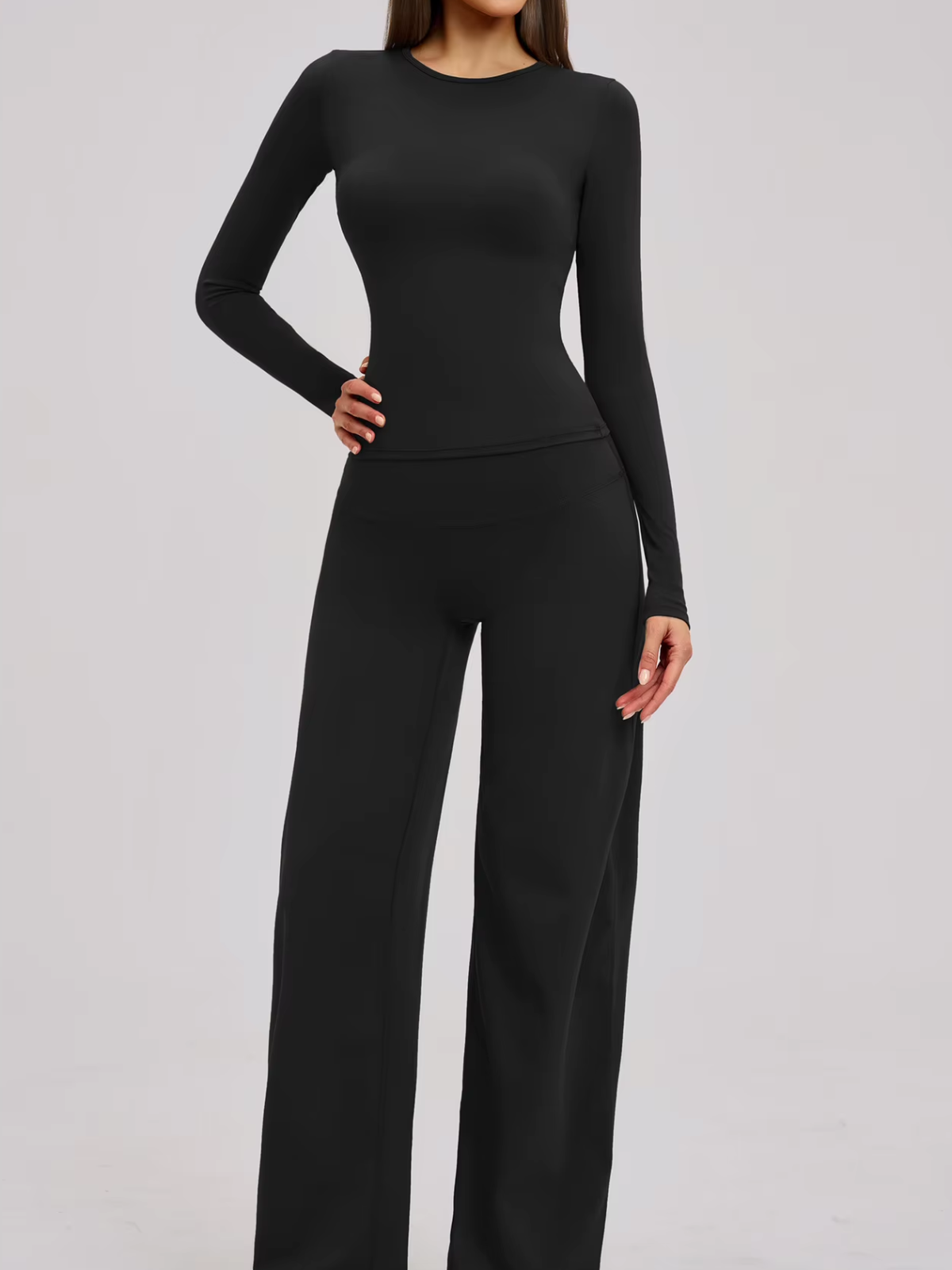 Crew Neck Cropped Long Sleeve Top