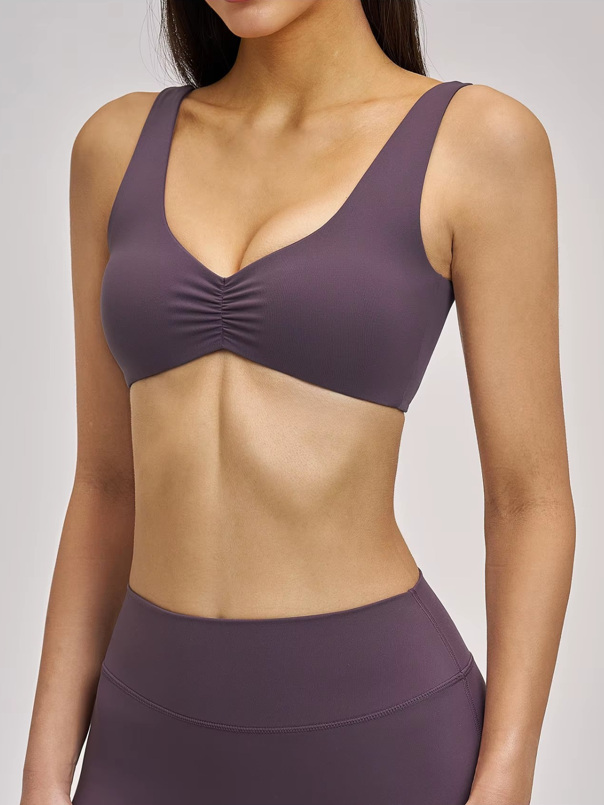 V-Neck Scrunch Front Open Back Sports Bra