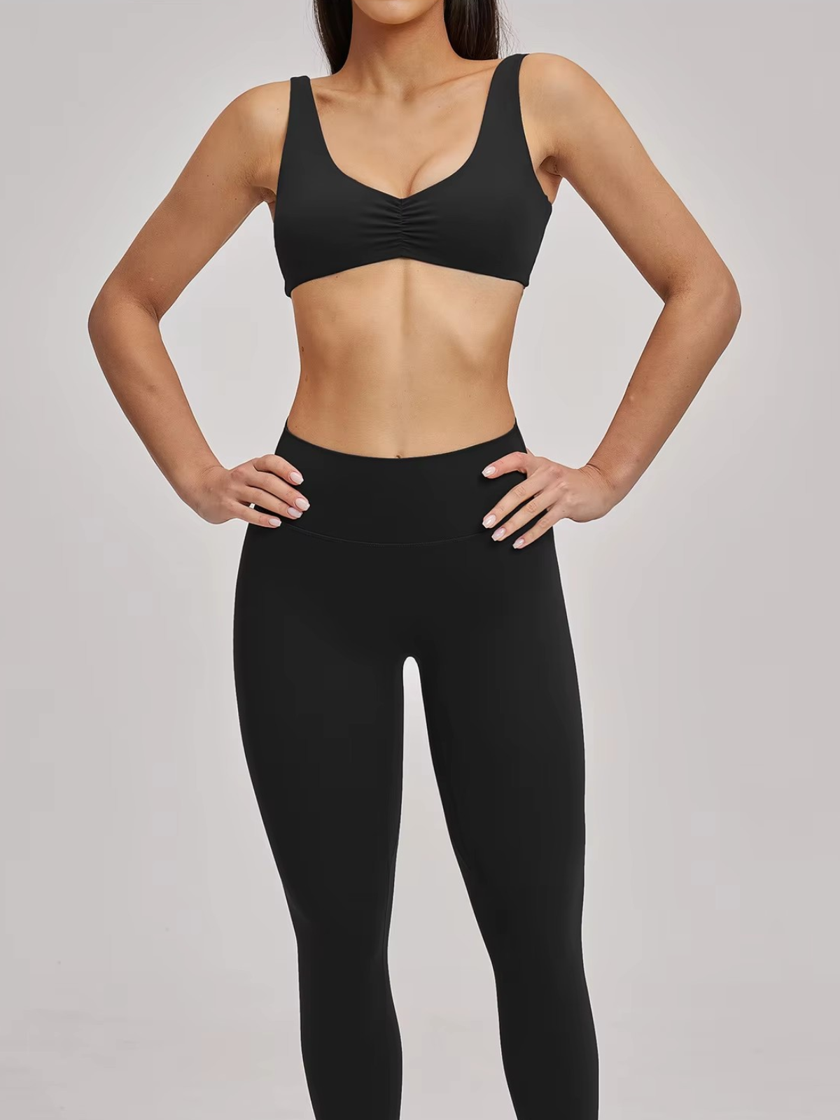 V-Neck Scrunch Front Open Back Sports Bra